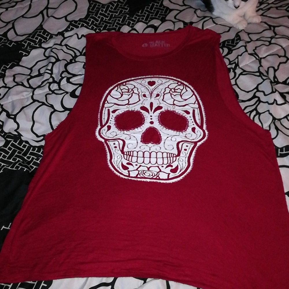 XL Black Matter Sleeveless Skull Top